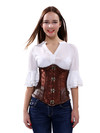 Grebrafan Brocade Corset Steel Boned Steampunk Underbust Buckle Bustier - brown