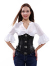 Grebrafan Brocade Corset Steel Boned Steampunk Underbust Buckle Bustier - black