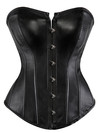Grebrafan Gothic Corset Classic Faux Leather Boned Bustier Plus Size - black