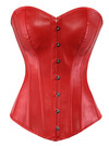 Grebrafan Gothic Corset Classic Faux Leather Boned Bustier Plus Size - red