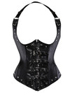 Grebrafan Steampunk Corsets Neck Halter Clubwear Underbust Faux Leather Steel Boned Bustier - black