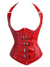 Grebrafan Steampunk Corsets Neck Halter Clubwear Underbust Faux Leather Steel Boned Bustier - red