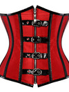 Grebrafan Steampunk Corsets Steel Boned Underbust Shaper Faux Leather Bustier - red