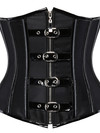 Grebrafan Steampunk Corsets Steel Boned Underbust Shaper Faux Leather Bustier - black