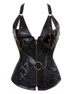 Grebrafan Steampunk Corset for Women Plus Size Faux Leather Bustier - Black