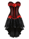 Corset Dress for Women Steampunk Gothic Striped Corselet Plus Size Push Up Bustier with Tutu Skirt Carnival Party Clubwear - Red