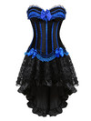 Corset Dress for Women Steampunk Gothic Striped Corselet Plus Size Push Up Bustier with Tutu Skirt Carnival Party Clubwear - Blue