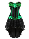 Corset Dress for Women Steampunk Gothic Striped Corselet Plus Size Push Up Bustier with Tutu Skirt Carnival Party Clubwear - Green