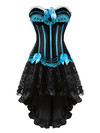 Corset Dress for Women Steampunk Gothic Striped Corselet Plus Size Push Up Bustier with Tutu Skirt Carnival Party Clubwear - Sky blue