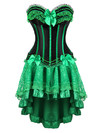 Corset Dress for Women Steampunk Gothic Striped Corselet Plus Size Push Up Bustier with Tutu Skirt Carnival Party Clubwear - Green set
