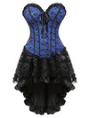 Corset and Skirt Steampunk Gothic Slimming Lace Overlay Bustier Dress Lace Up Boned Korsage Sexy Femme Carnival Party Clubwear - Blue