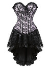 Corset and Skirt Steampunk Gothic Slimming Lace Overlay Bustier Dress Lace Up Boned Korsage Sexy Femme Carnival Party Clubwear - Pink