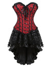 Corset and Skirt Steampunk Gothic Slimming Lace Overlay Bustier Dress Lace Up Boned Korsage Sexy Femme Carnival Party Clubwear - Red