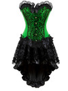 Corset Skirt for Women Steampunk Classic Corsetto Mujer Lace Overlay Princess Overbust Bustier Dress Cowgirl Party Clubwear - Green