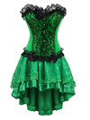 Corset Skirt for Women Steampunk Classic Corsetto Mujer Lace Overlay Princess Overbust Bustier Dress Cowgirl Party Clubwear - Green Green