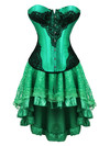Corset Dress Steampunk Renaissance Casual Bustier with Tutu Skirt Embroidery Boned Korsage Sexy Wedding Party Clubwear for Women - Green
