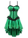 Corset Dress Steampunk Padded Cup Korsage Sexy Satin Tight Lace Boned Bustier Straps with Tutu Skirt Party Clubwear Rockabilly - Green