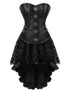 Grebrafan Steampunk Faux Leather Corsets with Fluffy Pleated Layered Tutu Skirt - Black