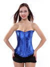Corsets and Bustiers Burlesque Masquerade Tight Lace Corselet Top for Women Sexy Plus Size Push Up Boned Carnival Party Clubwear - Blue
