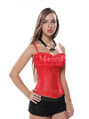 Corset and Bustier for Women Burlesque Wedding Renaissance Satin Padded Corsetto Plus Size Zip Medieval Carnival Party Clubwear - Red
