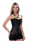 Corset and Bustier for Women Burlesque Wedding Renaissance Satin Padded Corsetto Plus Size Zip Medieval Carnival Party Clubwear - Black