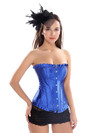 Bustier Corset with Rhinestones Plus Size Boned Women Female Gorset Top Lacing Festival Rave Party Clubwear Gothic - Blue