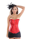 Bustier Corset with Rhinestones Plus Size Boned Women Female Gorset Top Lacing Festival Rave Party Clubwear Gothic - Red