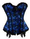 Corset Woman Vintage Floral Lace Overlay Strapless Bustier Tight Boned Elegant Corselet Dance Clubwear Carnival Party Cosplay - Blue