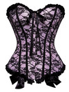 Corset Woman Vintage Floral Lace Overlay Strapless Bustier Tight Boned Elegant Corselet Dance Clubwear Carnival Party Cosplay - Pink