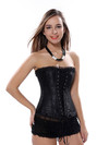 Corsets and Bustiers for Women Gothic Breathable Zip Corselete Sexy Front Lacing Boned Wedding Party Clubwear Just Married - Black