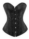 Corset Bustier Boning Steel Medieval Women Lace up Embroidery Corselet Pirate Clubwear Brocade Full Body Femme Sexy Steampunk - Black