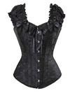 Bustier Corset Steampunk Gothic Steel Boned Ruched Sleeves Corselet Embroidery Wedding Carnival Party Clubwear Fashion Outwear - Black