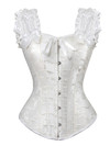 Bustier Corset Steampunk Gothic Steel Boned Ruched Sleeves Corselet Embroidery Wedding Carnival Party Clubwear Fashion Outwear - White