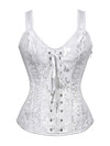 Women's Corset Bustier Gothic Jacquard Shoulder Straps Tank Overbust Renaissance Gorset Top Push Up Holiday Party Club Dance - White