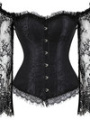 Corset Women Breathable Bustier Lace Up Bodyshaper Long Sleeves Pirate Corsetto Valentine Special Night Honeymoon Party Clubwear - Black