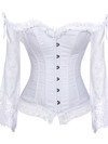 Corset Women Breathable Bustier Lace Up Bodyshaper Long Sleeves Pirate Corsetto Valentine Special Night Honeymoon Party Clubwear - White