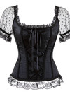 Corsets and Bustiers Women Sexy Goth Wide Strap Wedding Corselet Breathable Lace Trim Overbust Femme Top Holiday Party Clubwear - Black