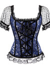 Corsets and Bustiers Women Sexy Goth Wide Strap Wedding Corselet Breathable Lace Trim Overbust Femme Top Holiday Party Clubwear - Blue