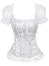 Corsets and Bustiers Women Sexy Goth Wide Strap Wedding Corselet Breathable Lace Trim Overbust Femme Top Holiday Party Clubwear - White