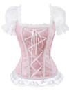 Corsets and Bustiers Women Sexy Goth Wide Strap Wedding Corselet Breathable Lace Trim Overbust Femme Top Holiday Party Clubwear - Pink