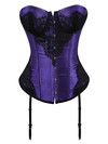 Corsets and Bustiers for Women Gothic Classical Lace Overlay Corselete Sexy Overbust Strapless Satin Carnival Party Clubwear - Purple