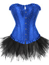 Corset Bustier with Tutu Skirt Women Gothic Plus Size Rhinestones Lace Up Boned Corselet Dress Club Party Evening New Years Eve - Blue