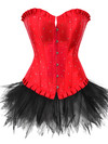 Corset Bustier with Tutu Skirt Women Gothic Plus Size Rhinestones Lace Up Boned Corselet Dress Club Party Evening New Years Eve - Red