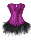 Corset Bustier with Tutu Skirt Women Gothic Plus Size Rhinestones Lace Up Boned Corselet Dress Club Party Evening New Years Eve - Purple