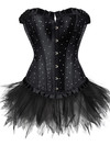 Corset Bustier with Tutu Skirt Women Gothic Plus Size Rhinestones Lace Up Boned Corselet Dress Club Party Evening New Years Eve - Black