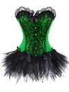 Corset Bustier with Mini Tutu Skirt Gothic Slimming Plus Size Lace Overlay Korsage Dress Carnival for Women Party Club Night - Green