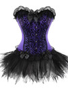 Corset Bustier with Mini Tutu Skirt Gothic Slimming Plus Size Lace Overlay Korsage Dress Carnival for Women Party Club Night - Purple