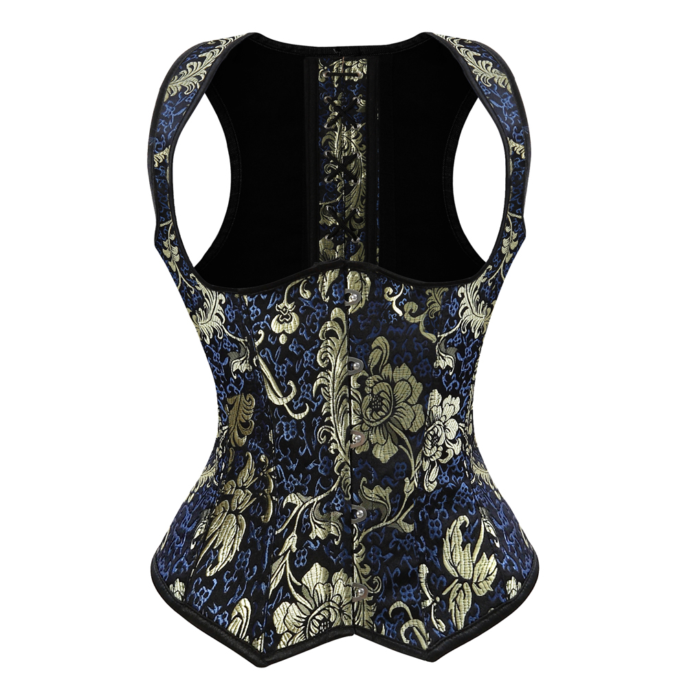 Grebrafan Glitter Corset Underbust Gold Brocade Bustier w. Straps