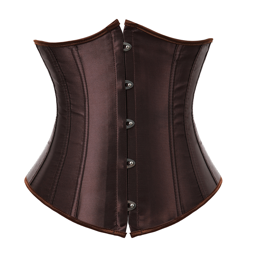 brown-Grebrafan Women's Underbust Lace up Boned Bustier Brocade Waist Training Corsets Plus Size 