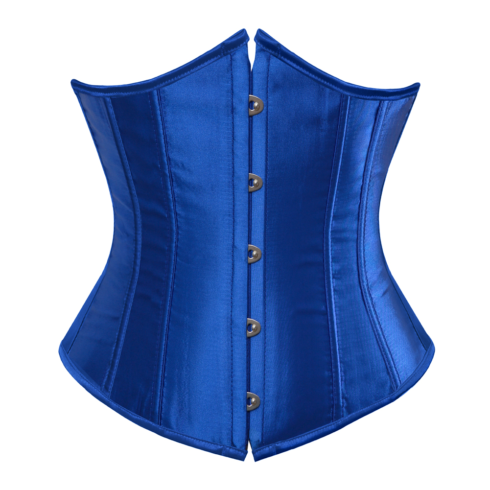 blue-Grebrafan Women's Underbust Lace up Boned Bustier Brocade Waist Training Corsets Plus Size 